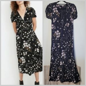 Madewell Polka Daisy Puff Sleeve Wrap Front Midi Dress Floral Women’s Size 4